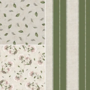 Tessuto Cotone A Righe Verdi E Beige